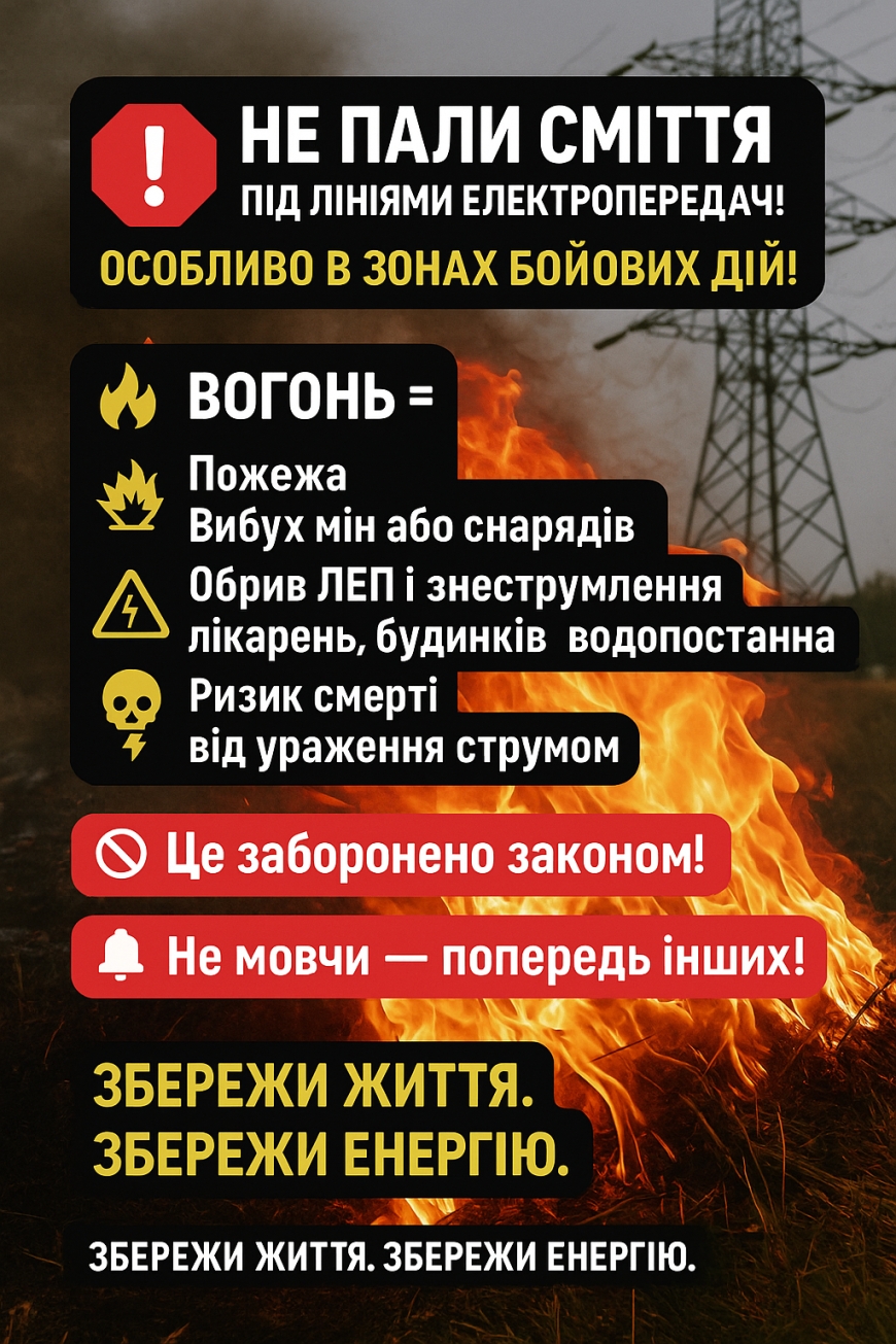 ПАМ&rsquo;ЯТКА ДЛЯ НАСЕЛЕННЯ Про небезпеку спалювання сміття поблизу ліній електропередач