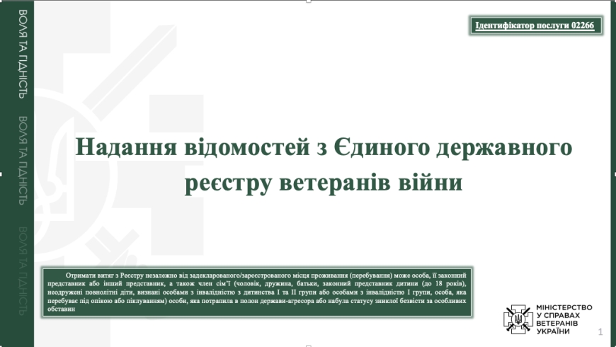Оновлено презентаційні матеріали щодо надання відомостей з ЄДИНОГО ДЕРЖАВНОГО РЕЄСТРУ ВЕТЕРАНІВ ВІЙНИ